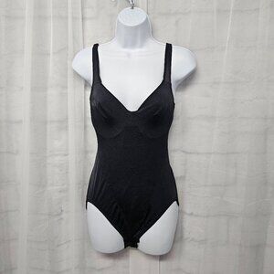 Vintage Olga Black Body Suit Basic Satin Size 36D Irregular
